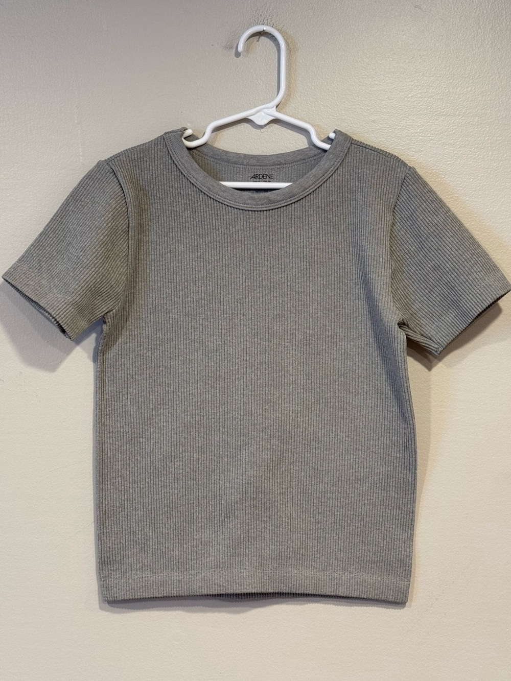 Ardene Short Rib Crew Neck Gray Stretch Short-Sleeve T-Shirt Women's XS-S